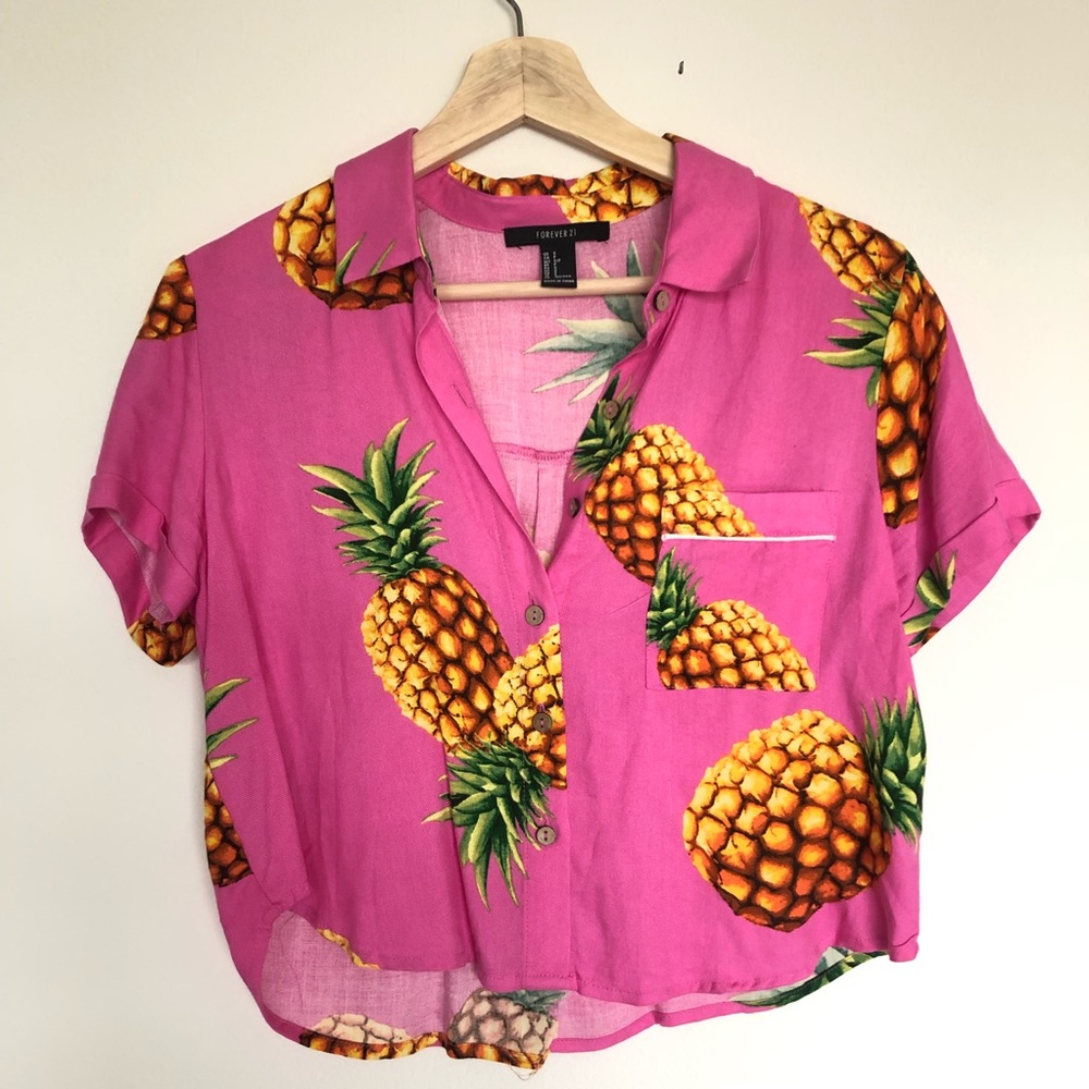 Pineapple button down crop